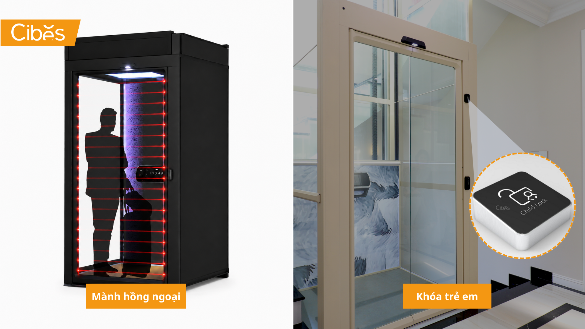 Tính năng an toàn trên mẫu thang máy kính Cibes V90 Galaxy